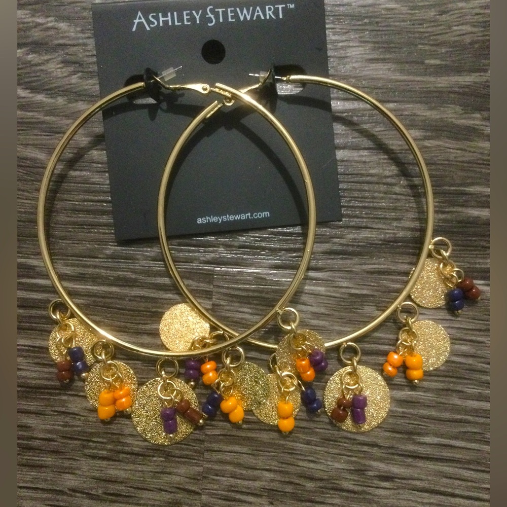 NWT Gold Hoop Earrings w/Colorful Charms